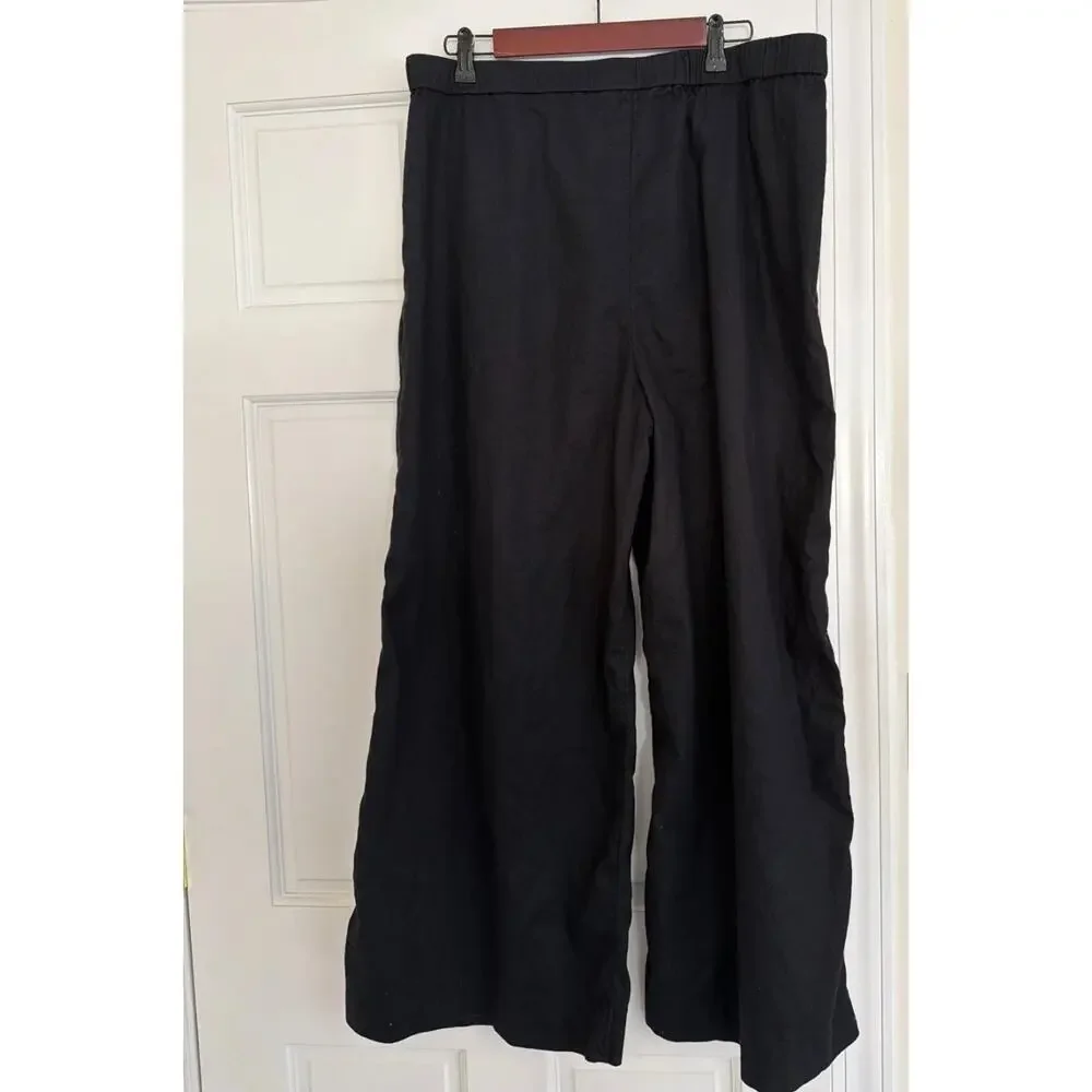 Banana Republic Lina Black Linen Hi Waisted Wide-Leg Pant Minimalist Sz 16 Chic